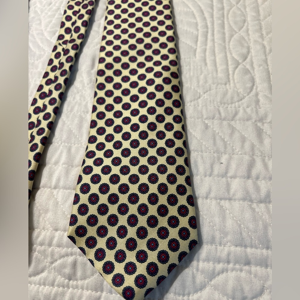 John Henry Yellow Floral Geometric 100% Silk Made In USA Men’s Tie